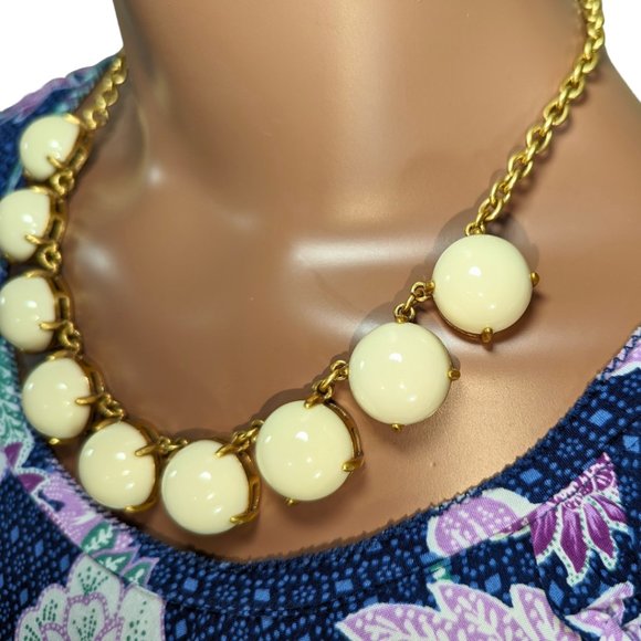 J.Crew Statement Fashion Necklace Gold Tone Ivory Round Bauble Gems 20" Length - Picture 4 of 8